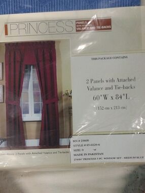 Princess Medium Blue Curtain Set with Valance and Tie-Backs